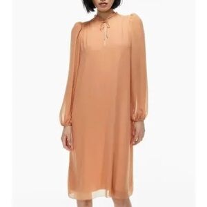 Aritzia Wilfred Chiffon Split Neck With Tie Midi Dress Peach Blush Medium SP22